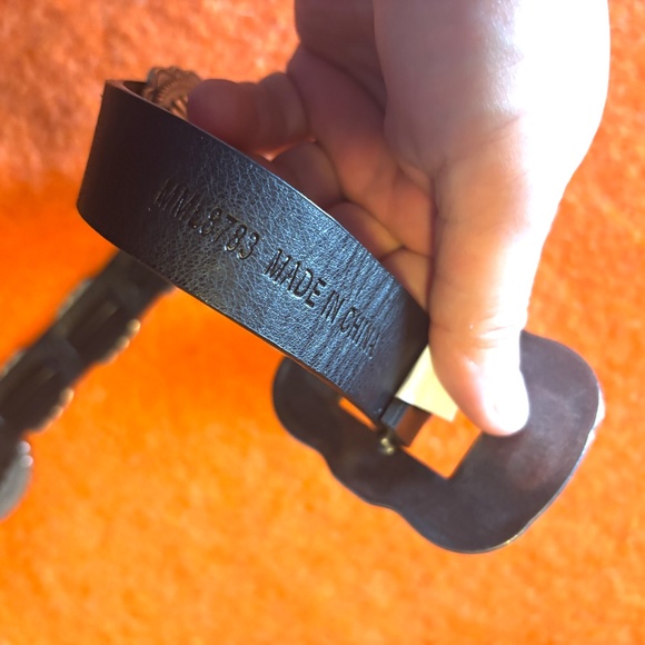 Floral metal medallion and blue turquoise stone faux leather western belt NWT - Picture 8 of 10